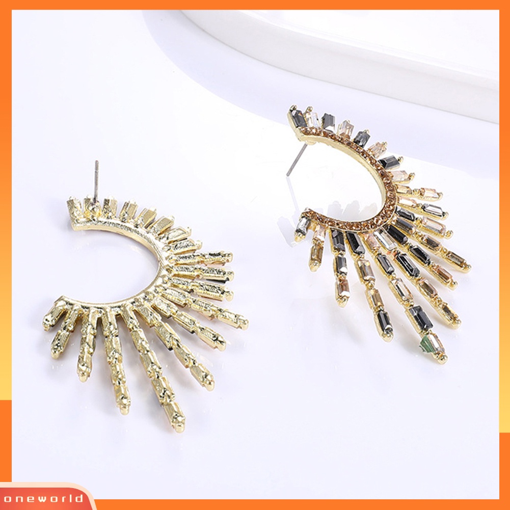 [WOD] Wanita Fashion C Bentuk Bunga Matahari Tidak Teratur Berlian Imitasi Stud Earrings Jewelry