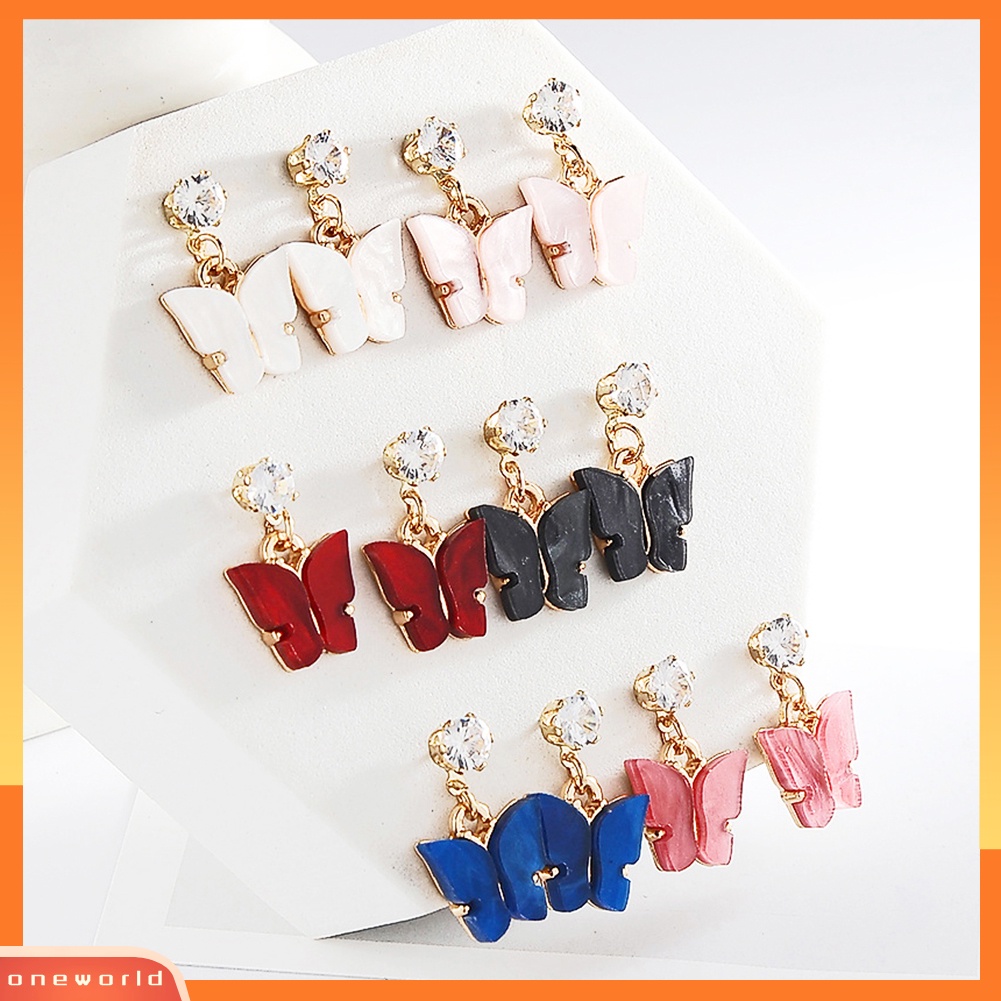 [WOD] Wanita Gaya Sederhana Warna-Warni Cubic Zirconia Anting Bentuk Kupu-Kupu Bahan Akrilik