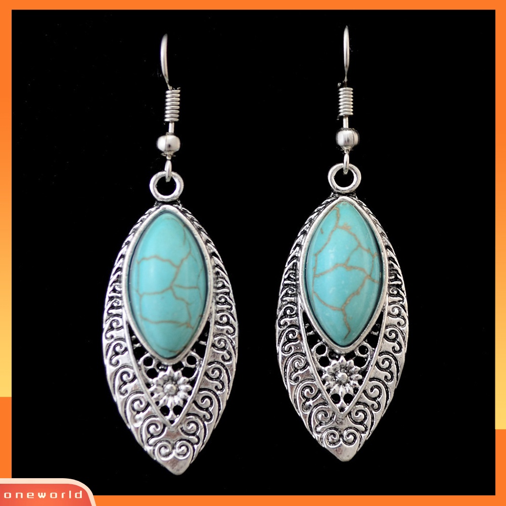 [WOD] Bohemian Hias Artificial Turquoise Kerawang Ukir Drop Menjuntai Anting Kait