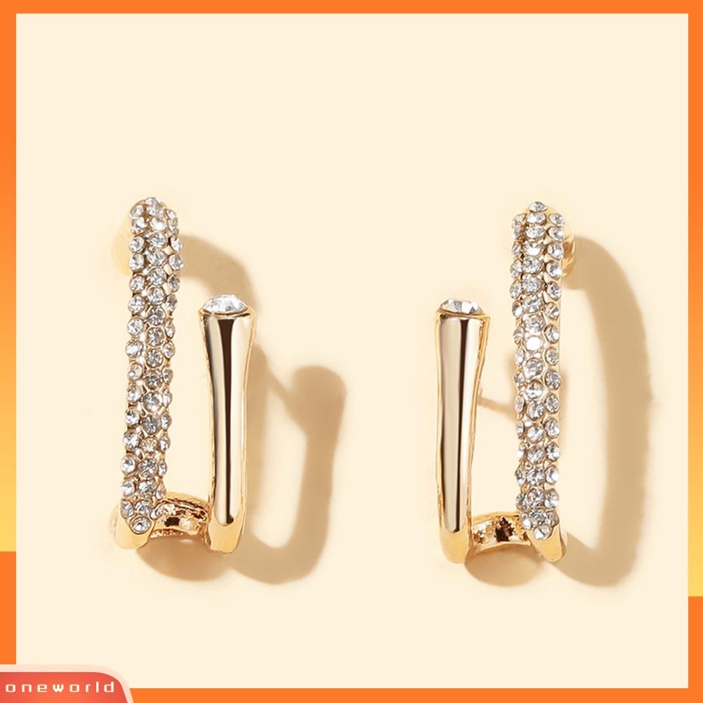 [WOD] Wanita Gaya Sederhana Berlian Imitasi Bentuk U Ear Stud Earrings Aksesoris Perhiasan