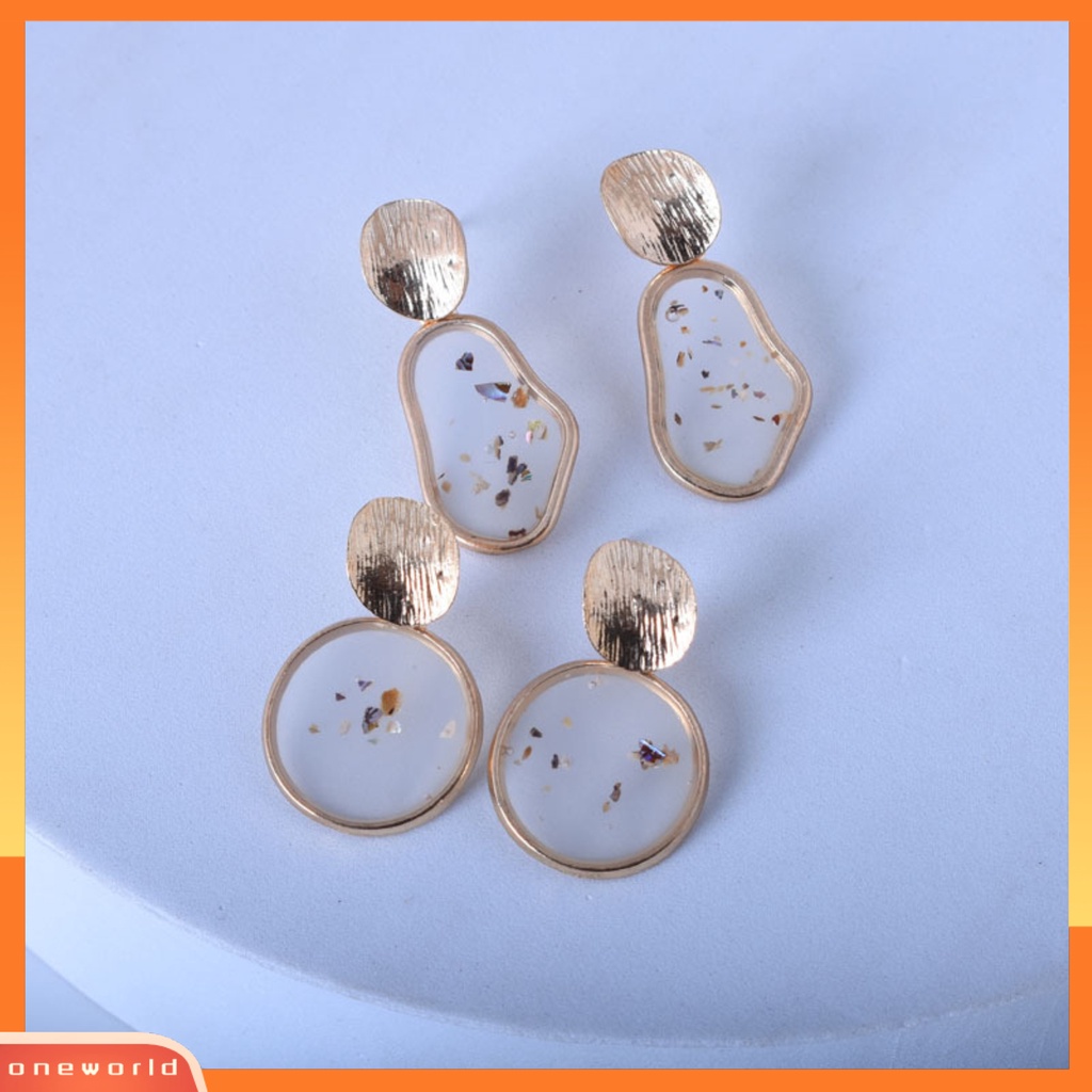 [WOD] 2pcs Aksesoris Perhiasan Kerang Geometris Persegi Retro Alloy Anting Untuk Pesta