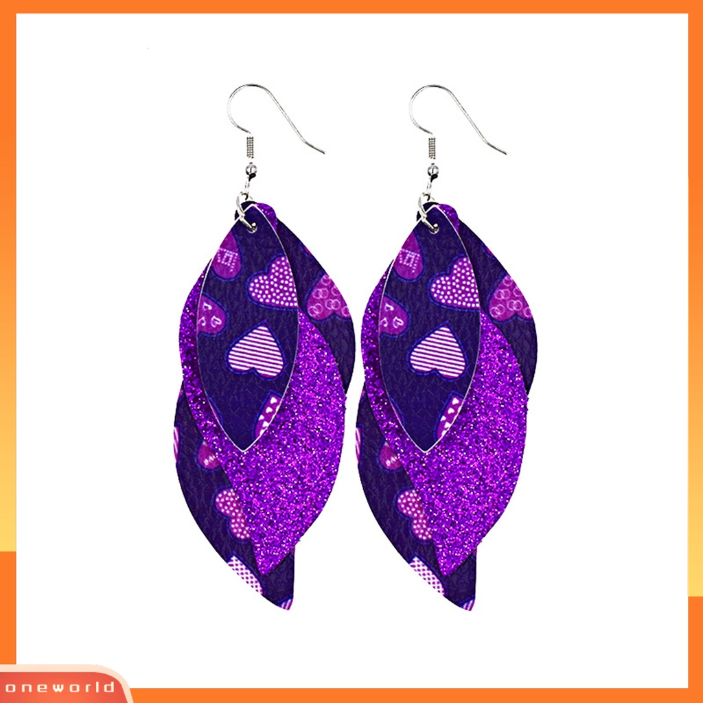 [WOD] S-shaped Leather Earrings Sequin Sparkling Earrings Perhiasan Aksesori Hadiah