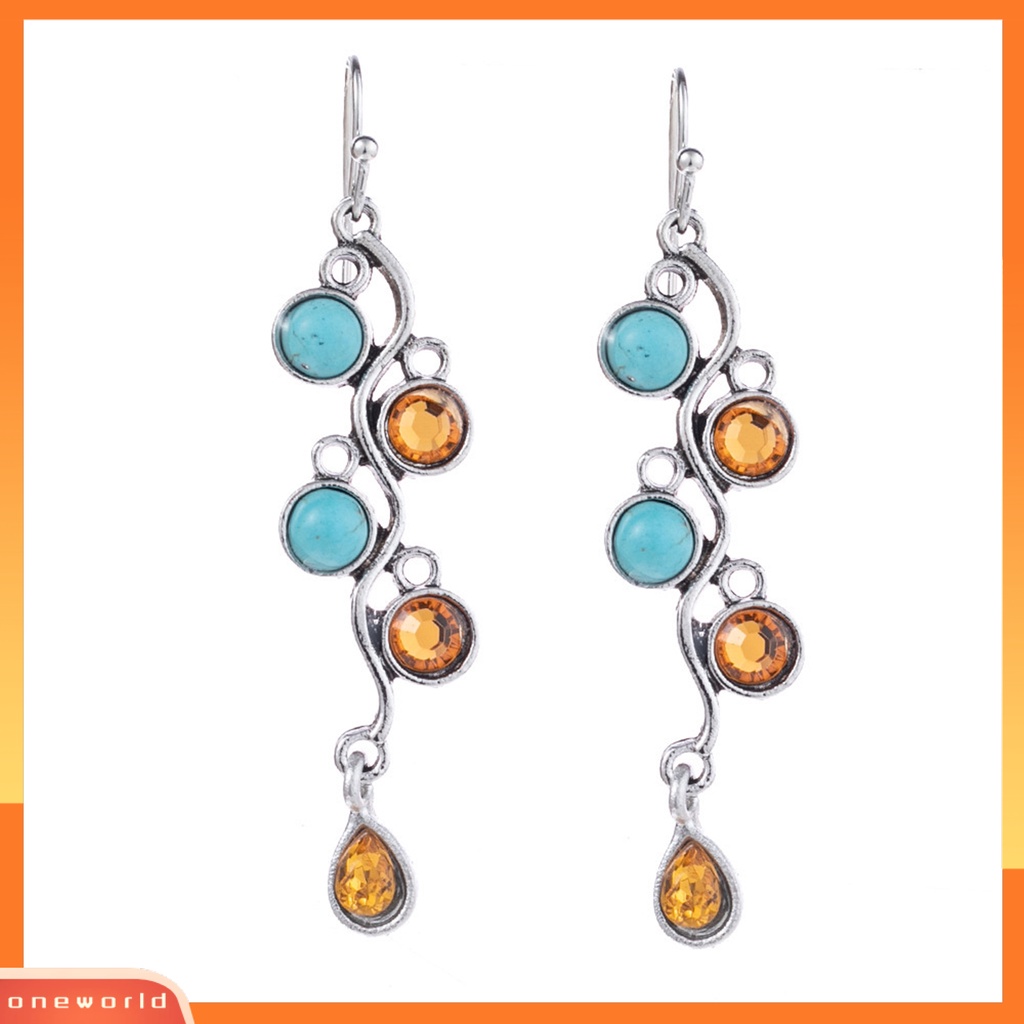 [WOD] 1pasang Anting Drop Vintage Hias Geometris Turquoise Decor Hook Earrings Untuk Pesta