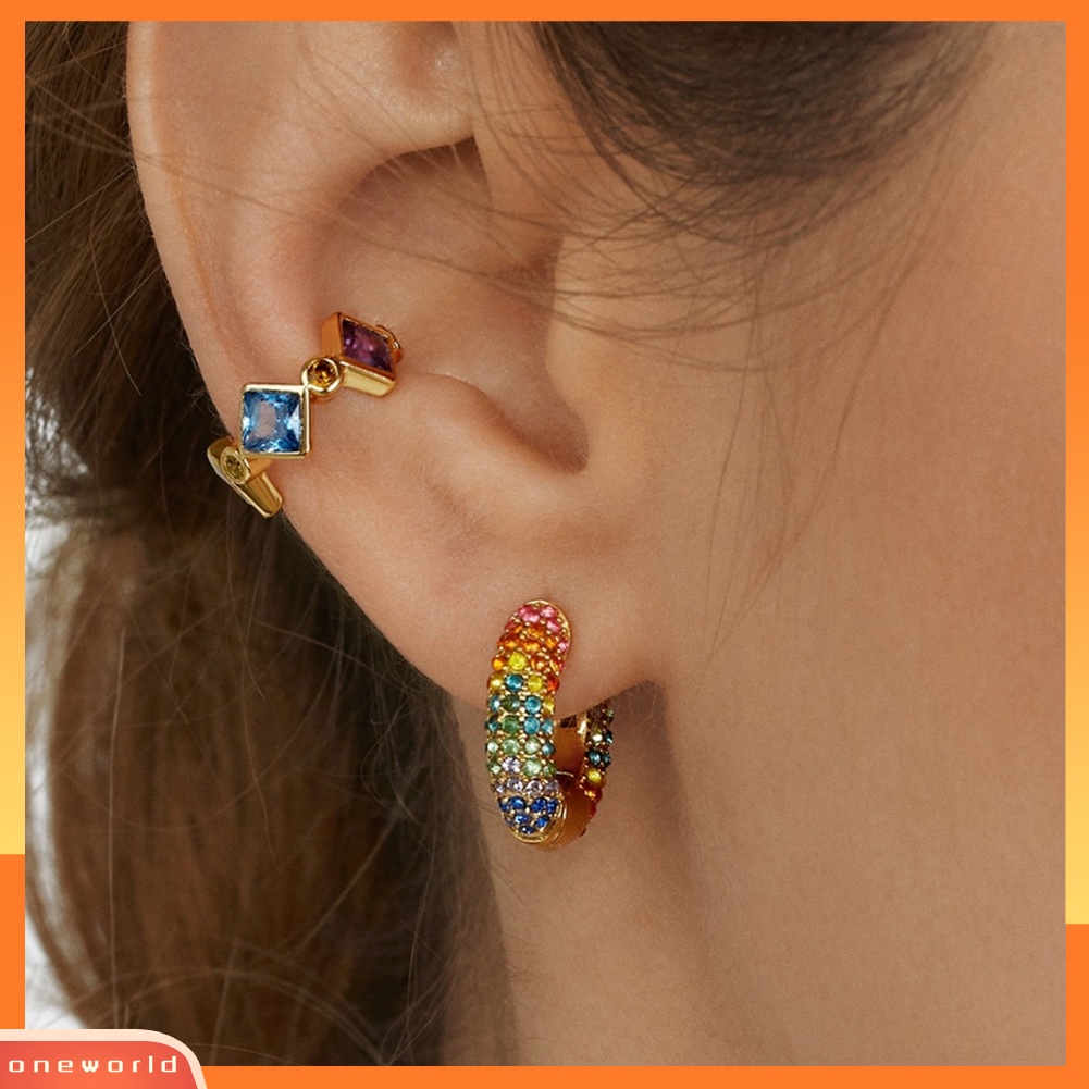 [WOD] 1pc Fashion Wanita Multicolor Berlian Imitasi Hias Huggie Earring Pesta Perhiasan Hadiah