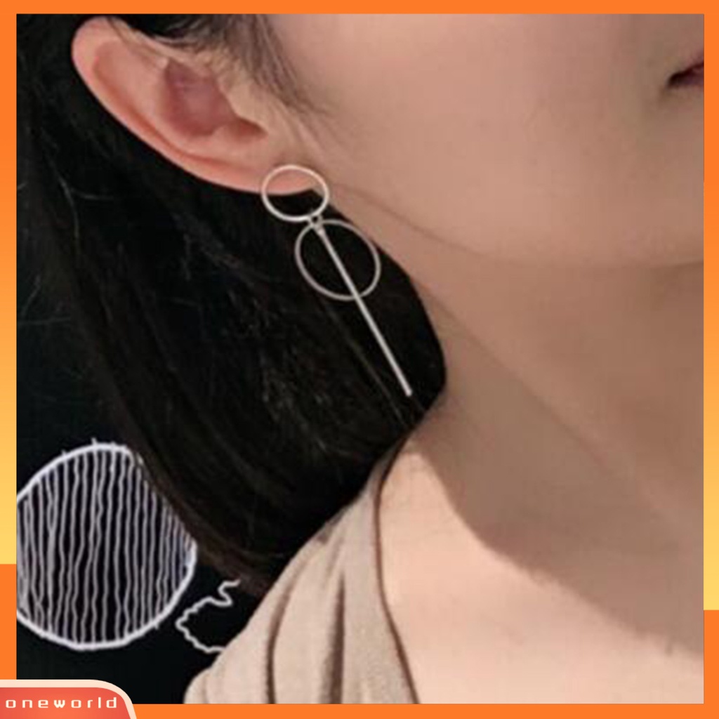 [WOD] Wanita Anting Alloy Geometris Lingkaran Ganda Rumbai Panjang Menjuntai Ear Studs Earrings Perhiasan Untuk Pesta