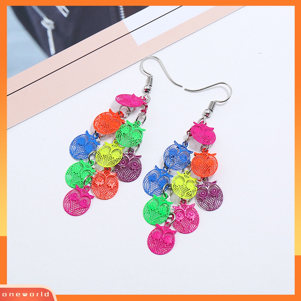 [WOD] Lady Colorful Berongga Burung Hantu Bintang Capung Kupu-Kupu Rumbai Drop Statement Earrings