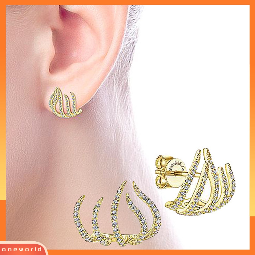 [WOD] 1pasang Anting Pejantan Wanita Mengkilap Indah Berlebihan Bentuk Cakar Disabit Lady Earrings Perhiasan Perempuan