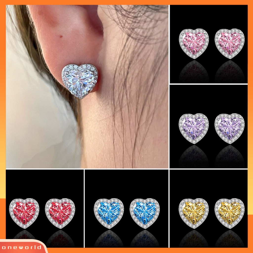 [WOD] 1pasang Anting Alloy Shiny Indah Bentuk Hati Ear Studs Untuk Pesta