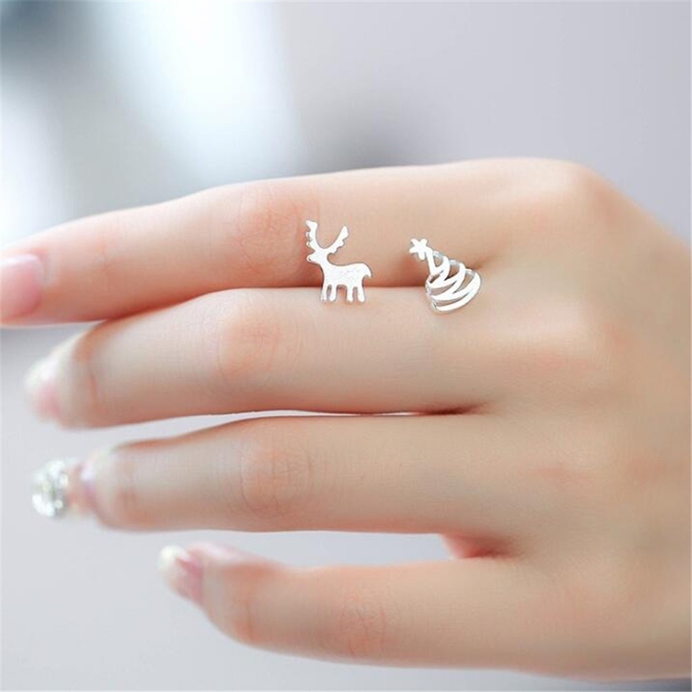 [WOD] Lucu Asimetris Natal Elk Deer Tree Ear Studs Pesta Perhiasan Anting Hadiah