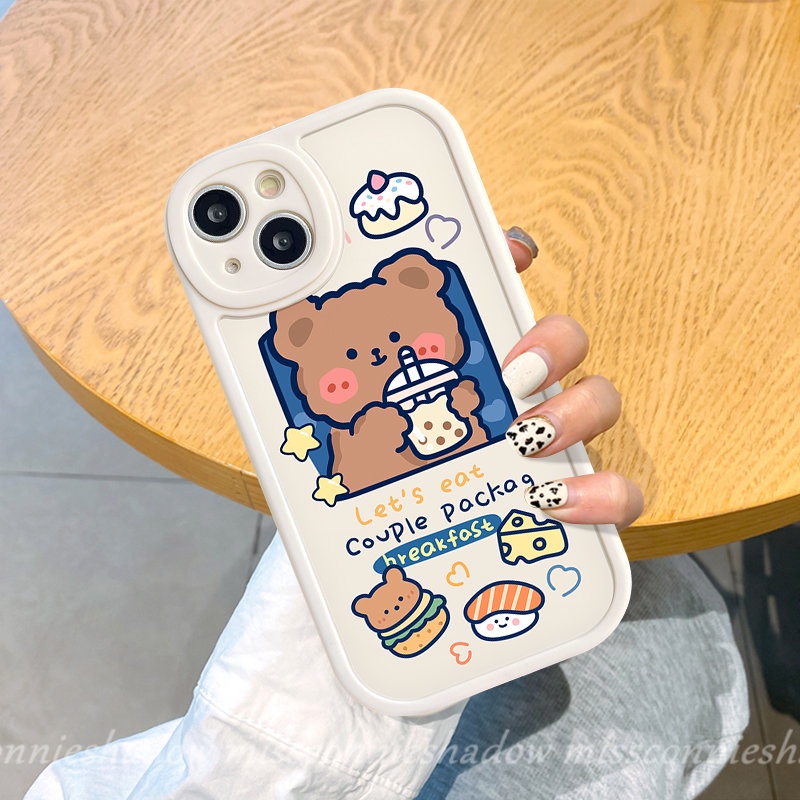 Untuk Realme C53 C35 C30 C31 C15 C25Y C12 C20A C21 C17 C20 C21Y C11 GT 5 C55 C25s C25 C3 C17 9i 10 6 8 5i 8i 5 6i 7i 8Pro Kue Teh Susu Kelinci Beruang Kartun Lucu Sarung Couple Lembut