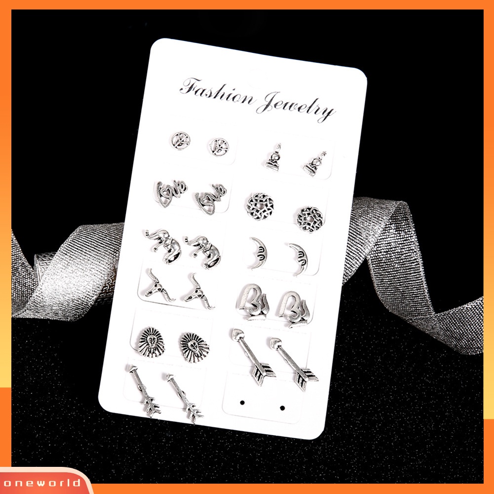 [WOD] 11pcs Wanita Panah Bulan Gajah Telinga Stud Anting Vintage Pesta Perhiasan Hadiah