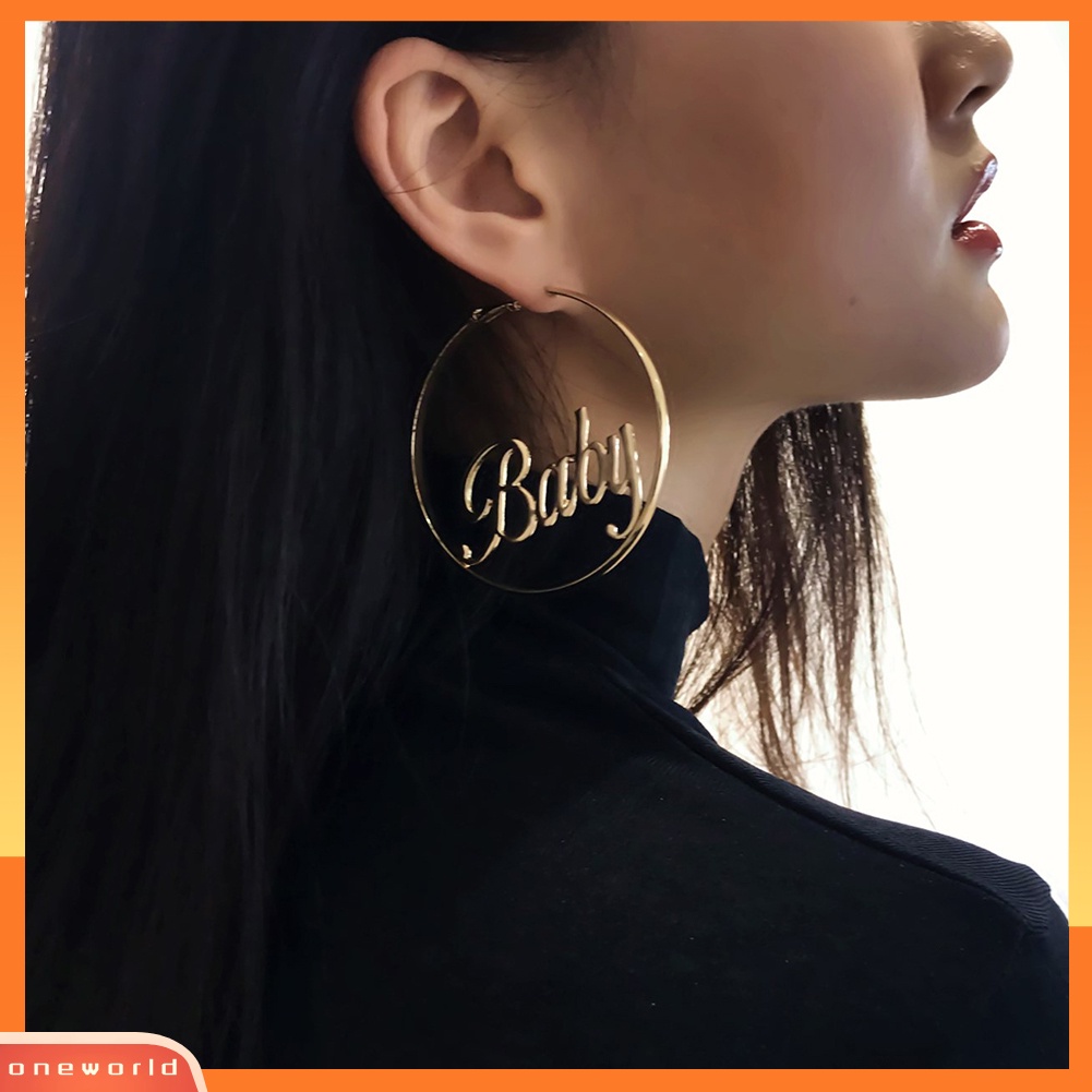 [WOD] Wanita Geometris Femme Bayi Huruf Berongga Hoop Lingkaran Anting Pernyataan Perhiasan