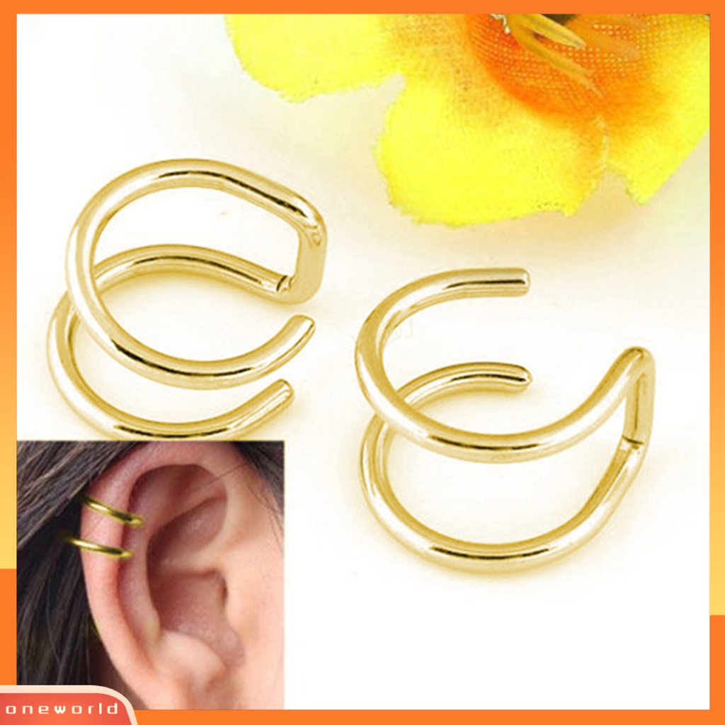 [WOD] Ear Clip Cuff Keren Non Piercing Anting Tulang Rawan Palsu Stainless Steel 2baris Untuk Bar