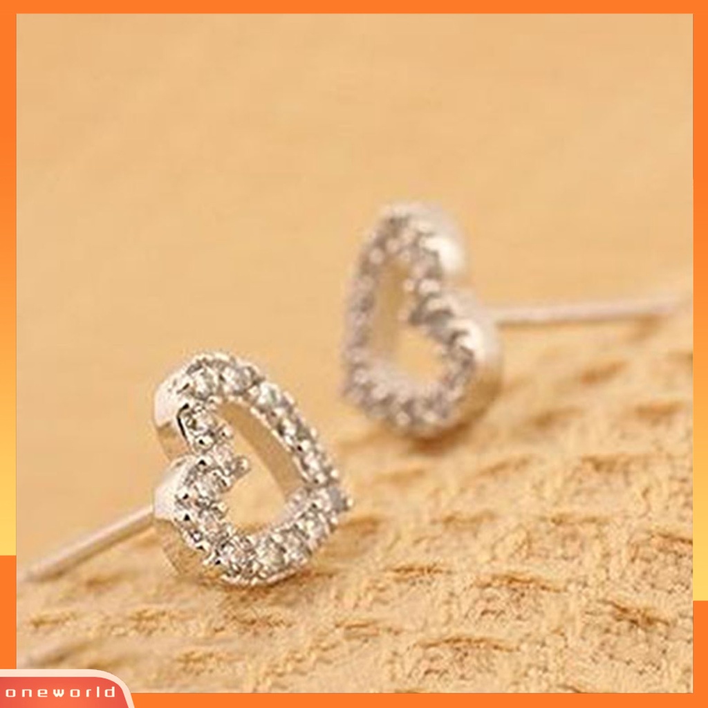 [WOD] 1pasang Wanita Berongga Cinta Berbentuk Hati Hias Berlian Imitasi Lapis Perak Anting Giwang Telinga Untuk Pesta Pernikahan