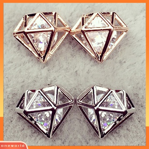 [WOD] Wanita Cubic Zirconia Berongga Telinga Studs Earrings Pesta Pernikahan Fashion Perhiasan