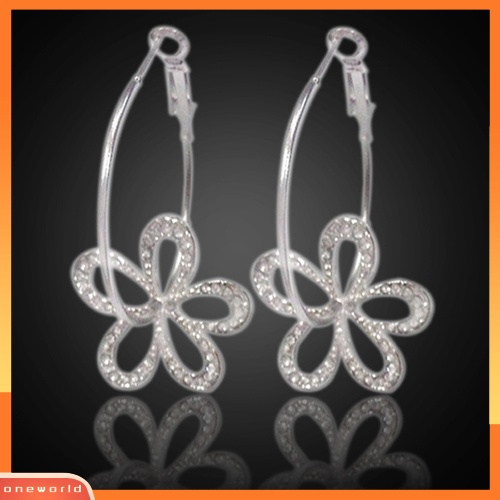 [WOD] Wanita Fashion Lucu Berongga Bunga Hoop Anting Menjuntai Berlian Imitasi Eardrop Perhiasan