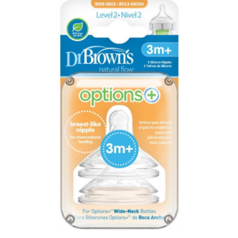 Dr Brown's Wide Neck Options PLUS Silicone Nipple Dot Bayi - Isi 2