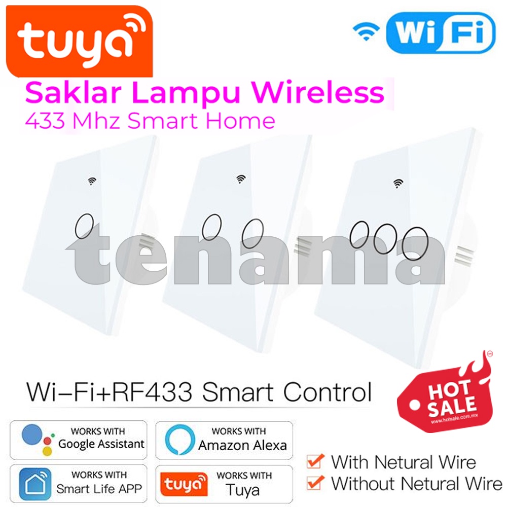 Tuya Saklar Lampu Pintar Wireless WIFI &amp; RF 433Mhz Smart Home