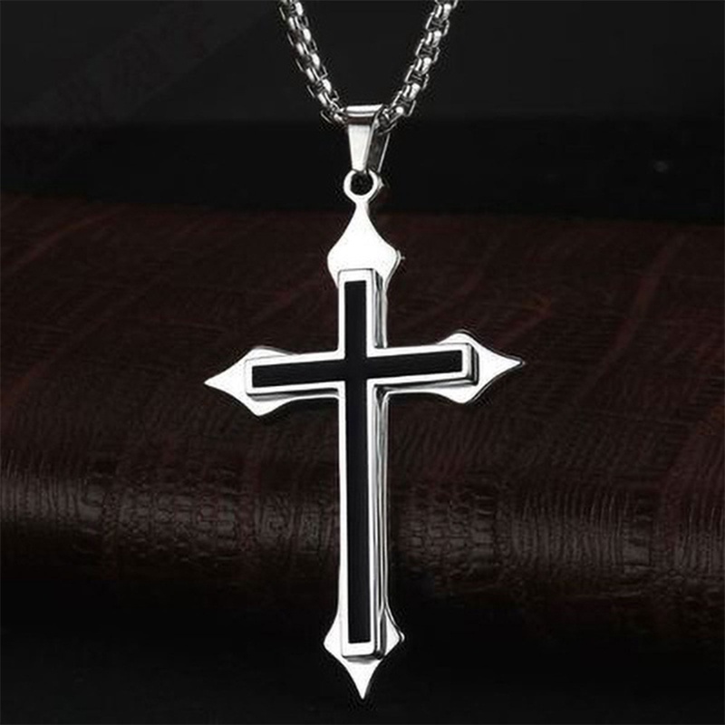 Kalung Salib Iman Kudus Kristen Necklace Cross Perhiasan Aksesoris Salib Yesus Liontin Jimat Kalung Untuk Pria Iman Religi Hadiah Anniversary