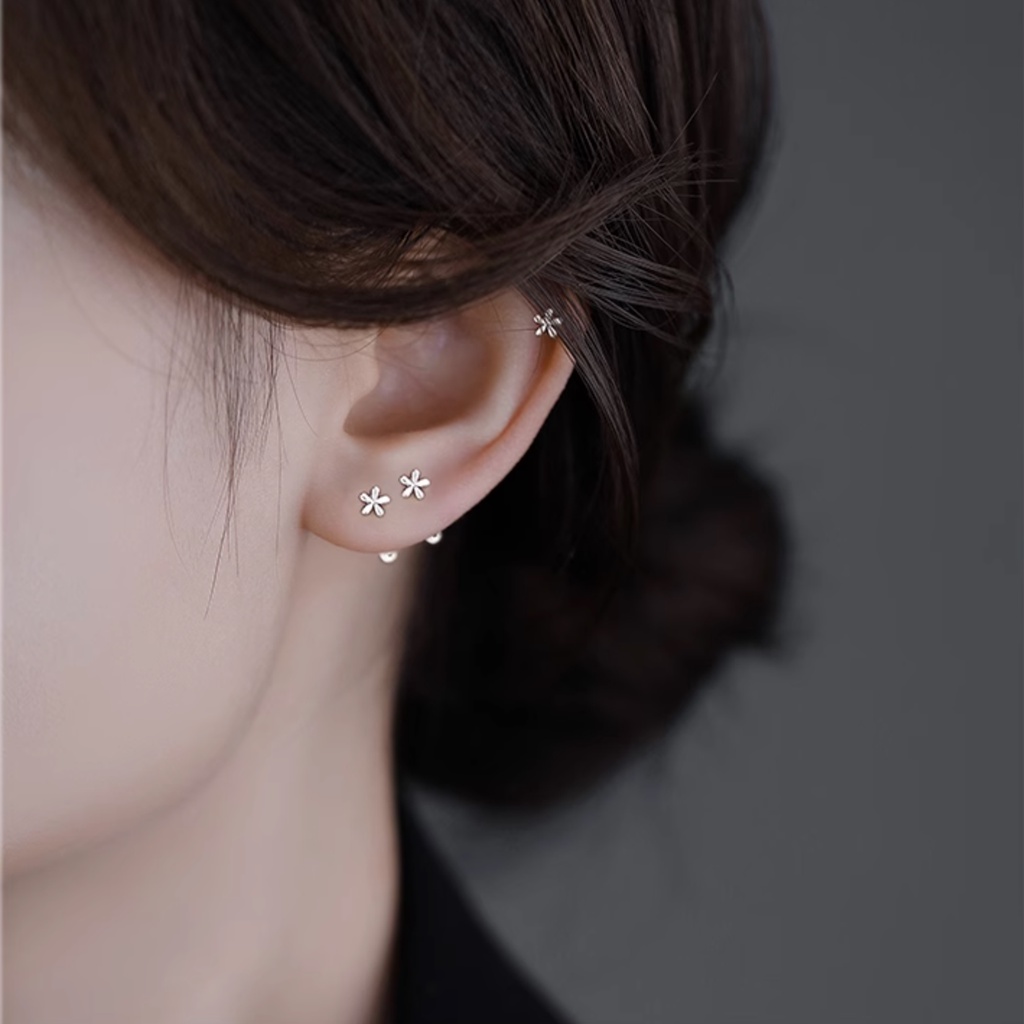 Kami Bunga Korea S925 Perak Bola Kecil Hati Bunga Stud Anting-Anting Untuk Wanita Pria Elegan Cinta Bunga Tindik Tulang Rawan Anting-Anting Hypoallergenic Pick Gratis Telinga Perhiasan Aksesoris