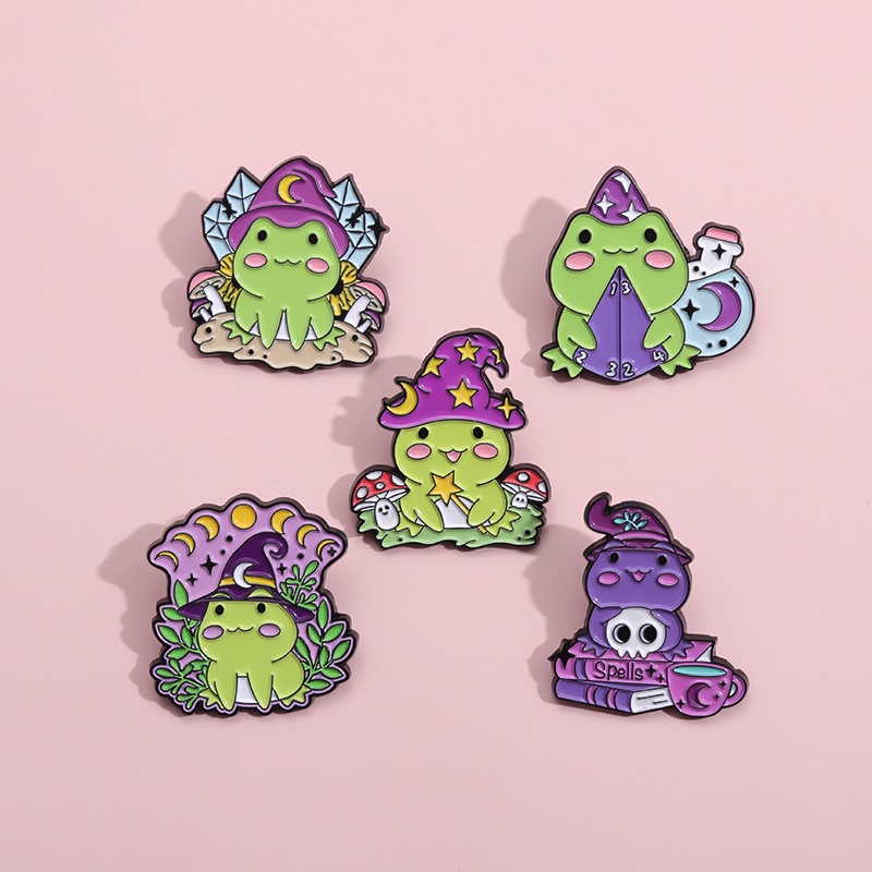 Lucu Kodok Enamel Pin Bintang Bulan Topi Penyihir Froggy Bros Kerah Pin Kartun Hewan Lencana Perhiasan Hadiah Untuk Anak-Anak Teman