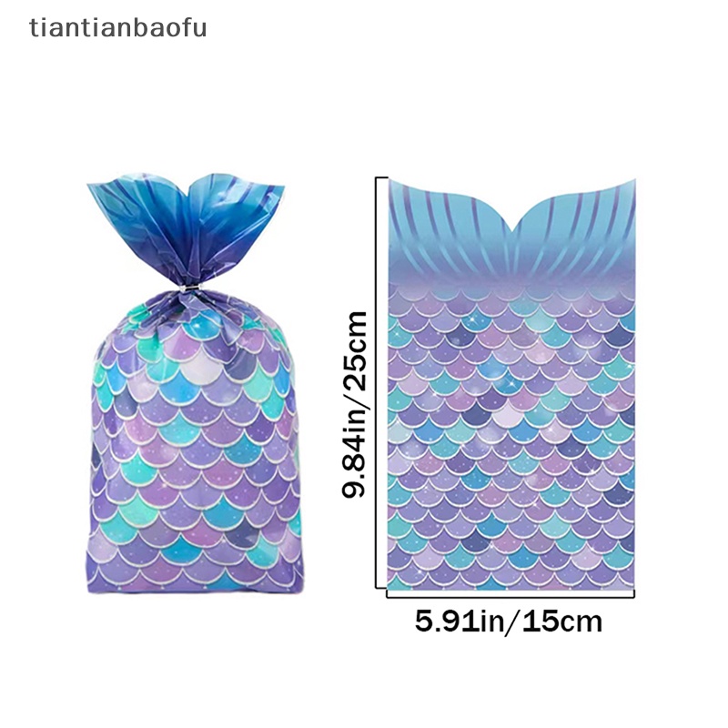 [tiantianbaofu] 50pcs Mermaid Tas Hadiah Plastik Dengan Dasi Dekorasi Pesta Ulang Tahun Anak Butik