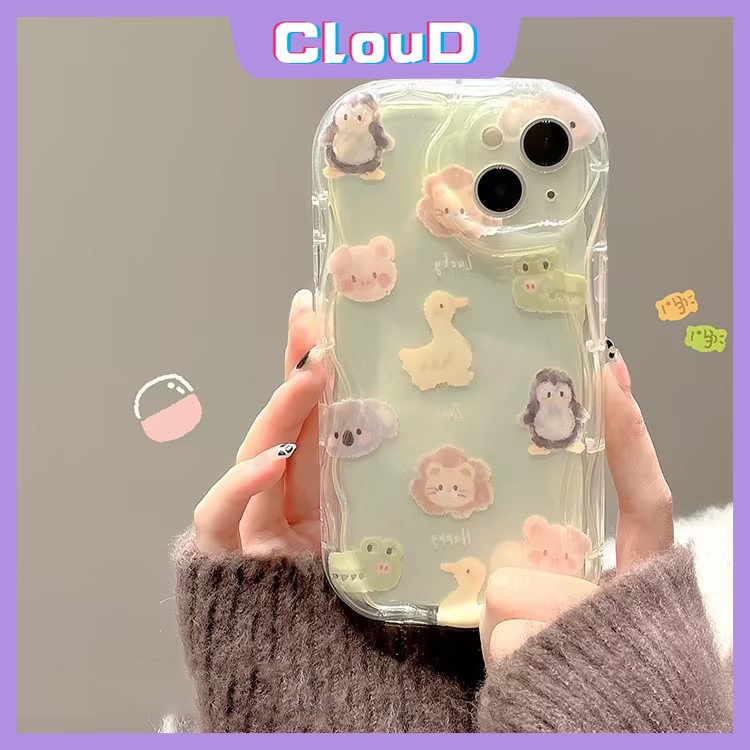 IPHONE Casing Ponsel Kompatibel Untuk Iphone13 11 14 12 Pro Max XR 7Plus 6 7 8 6s Plus X XS Max SE 2020 3D Wavy Curved Edge Cute Rabbit Pig Frog Kartun Hewan Kecil Bebek Beruang Soft Tpu Case