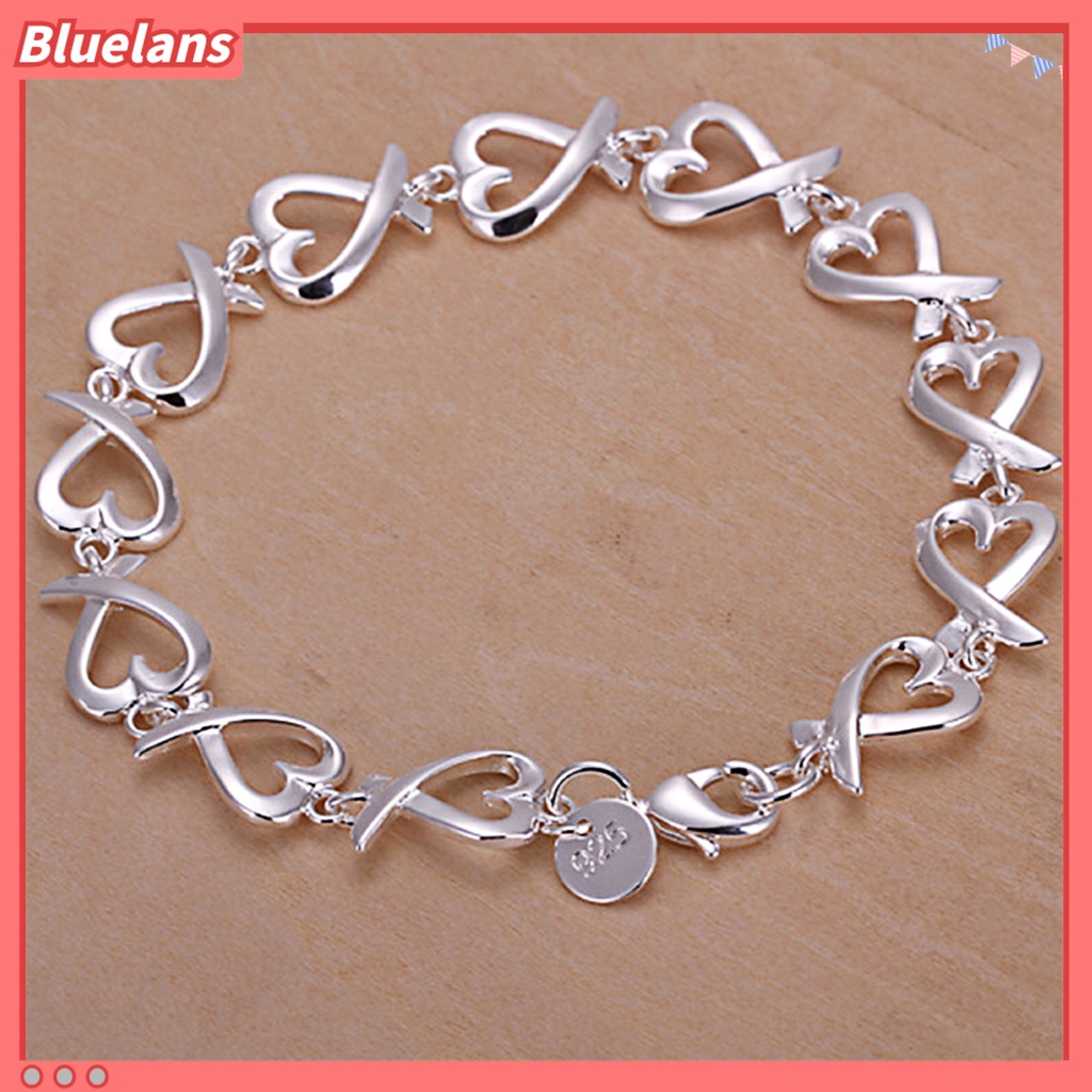 [BLS] Gelang Tangan Bentuk Hati Ringan-Berat Warna Silver 21cm Rantai Perhiasan Wanita Untuk Pesta