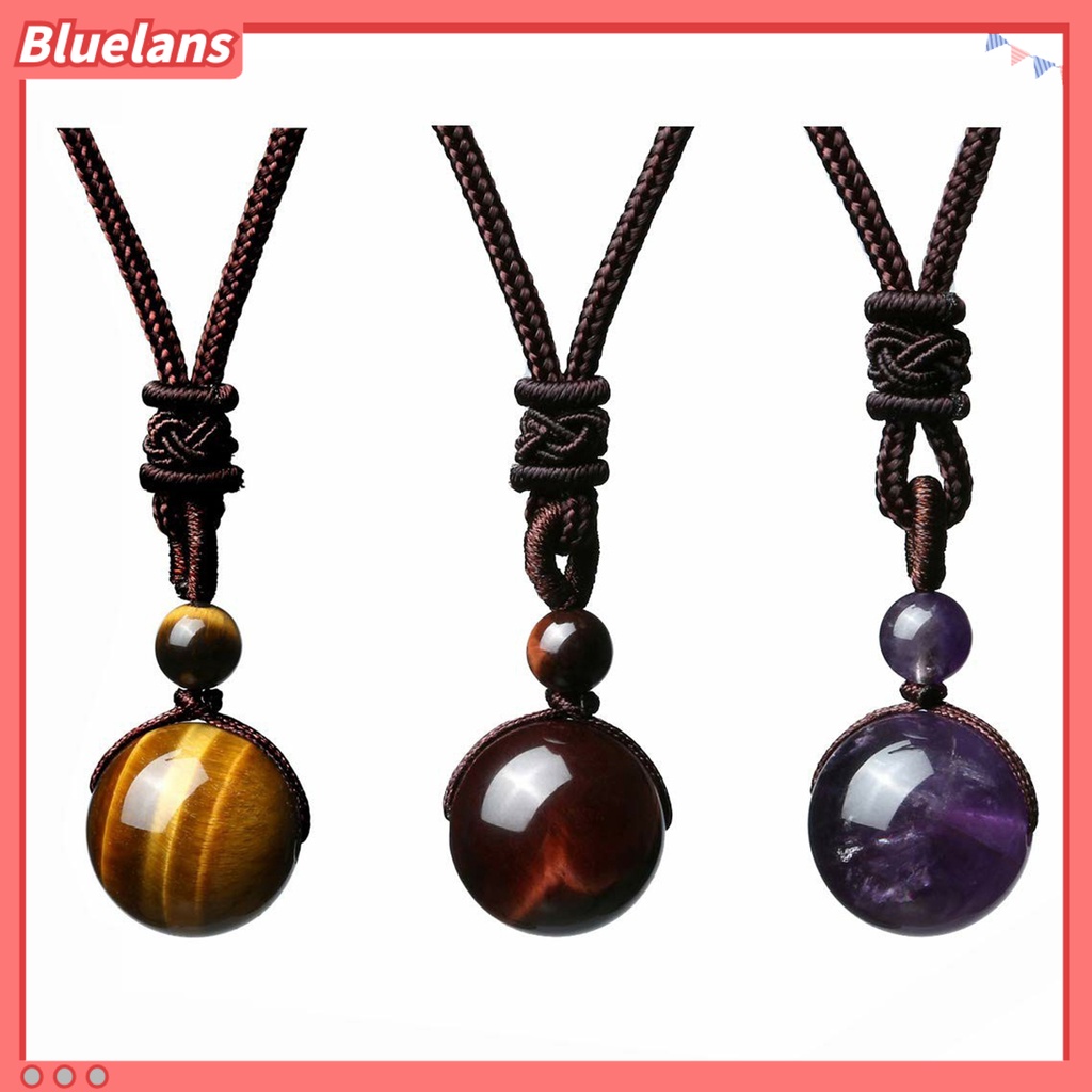 [BLS] Tali Rantai Geometris Buatan Tangan Adjustable Tali Nilon Batu Alam Tergantung Leher Dekorasi Finishing Terang Tiger Eye Batu Beruntung Kalung Perhiasan Aksesori