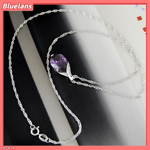 [BLS] Kalung Choker Rantai Liontin Teardrop Zirkon Ungu Wanita Hadiah Perhiasan Mulia