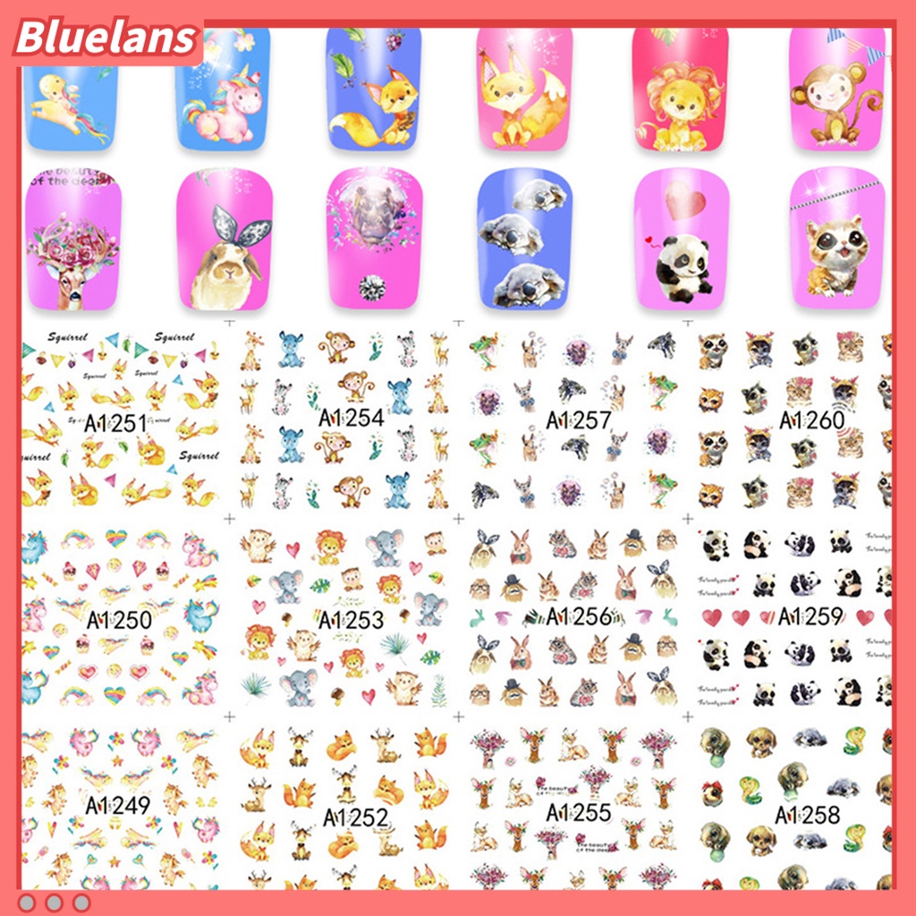 [BLM] 12sheet Tempelan Kuku Motif Tulisan Tahan Air Banyak Gaya Wanita Stiker Nail Art Untuk Kecantikan