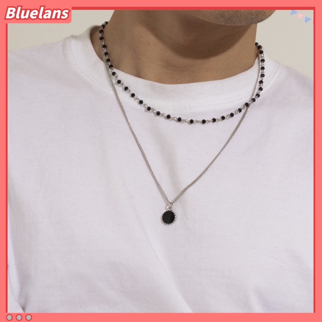 [BLS] Kalung Pria Hias All-match Kalung Manik-Manik Dua Lapis Tinggi Dingin Dan Sederhana Untuk Pakaian Sehari-Hari