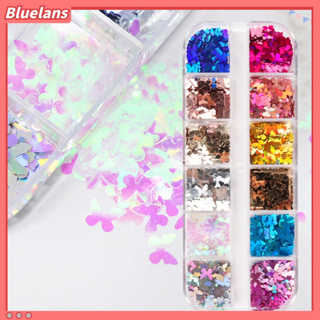 [BLM] 12kisi-kisi/kotak Paku Sequin Butterfly Nail Art DIY Ringan Indah Untuk Musim Panas