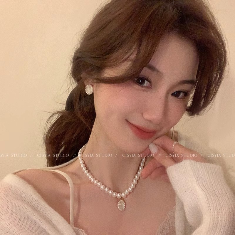 Kalung Mutiara Putih Korea Choker Batu Permata Liontin Kalung Untuk Wanita Fashion Perhiasan Aksesoris