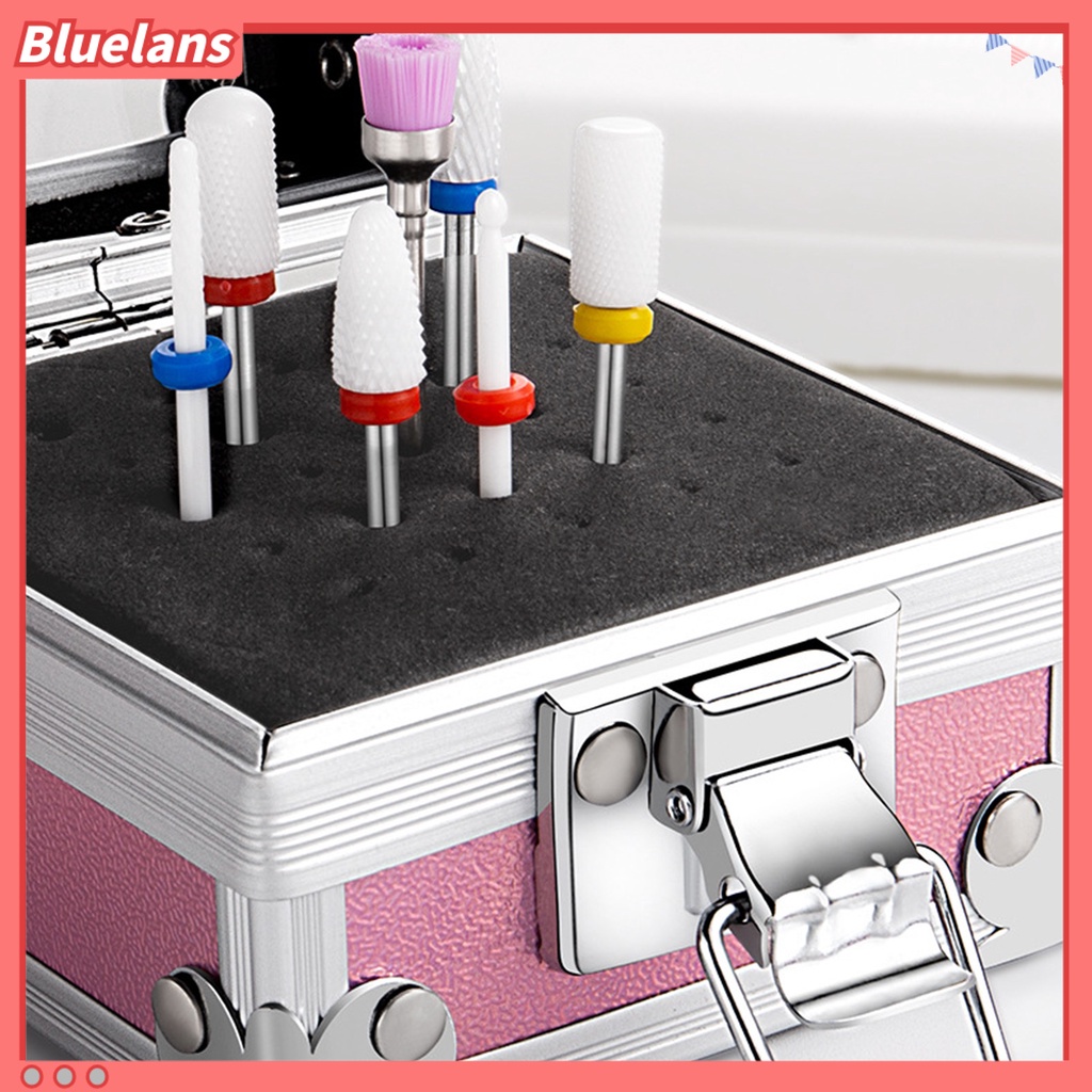 [BLM] Manicure Drill Bits Stand Transparan Top Drop-proof Safety Latch Design 25slot Nail Drill Bit Brush Tempat Penyimpanan Pasokan Salon Kuku