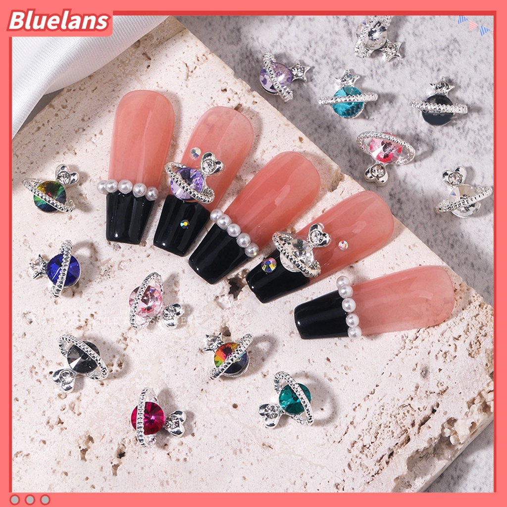 [BLM] 10pcs Nail Art Decor Heart 3D Desain Planet Mempesona Efek Visual Berlian Imitasi Pesona Kuku Berkilau DIY Cubic Zirconia Nail Art Perhiasan Untuk Wanita