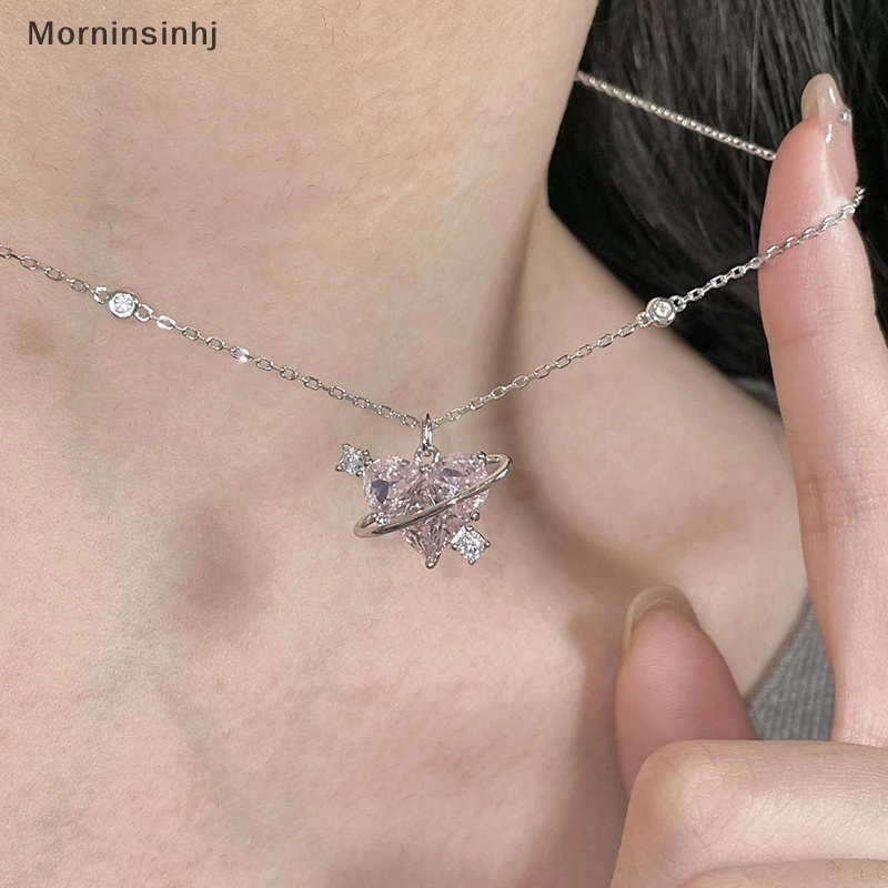 Mornin Fashion Planet Merah Muda Hati Zirkon Kalung Wanita Pesona Aesthetic Klavikula Rantai Kalung Pesta Ulang Tahun Perhiasan Hadiah id