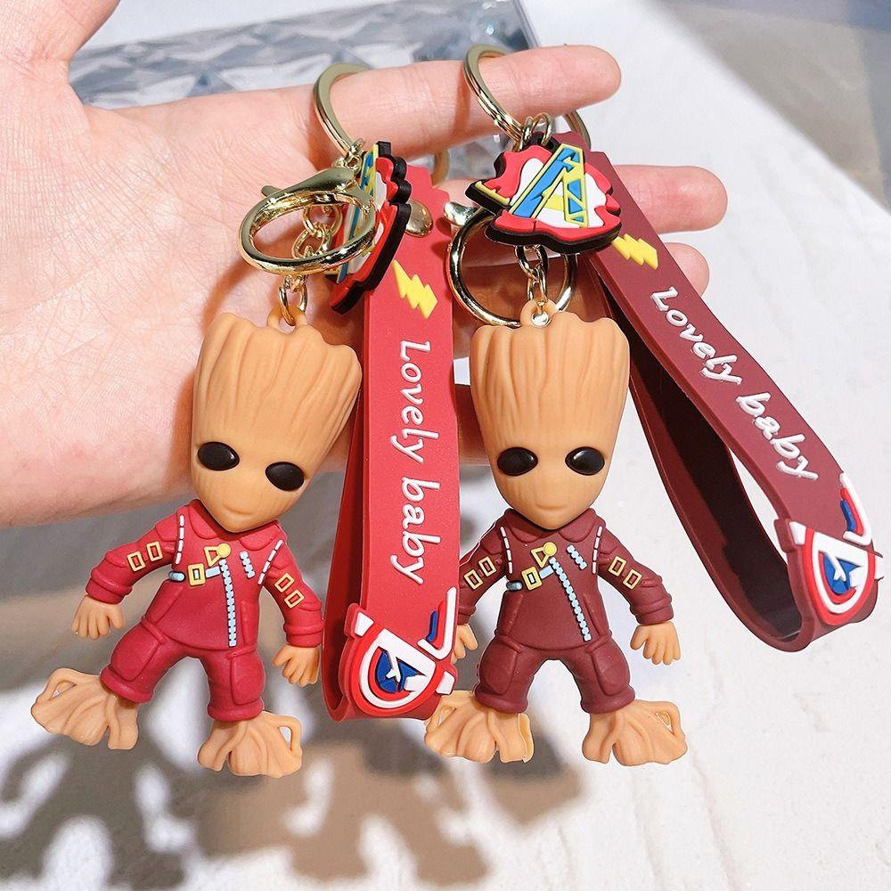 Lanfy Galaxy Guard Gantungan Kunci Lucu Kreatif Key Ring Tokoh Anime Groot Fun Decorative Soft Rubber Marvel Keyring