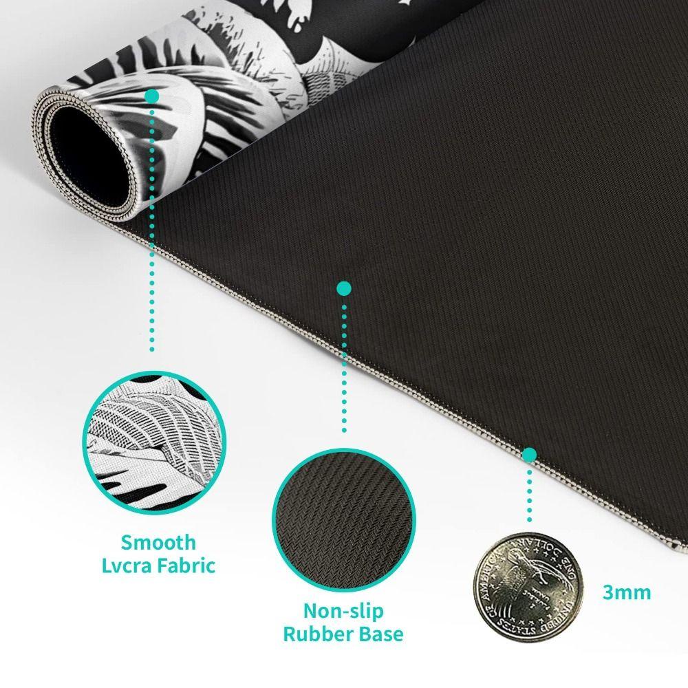Mouse Pad Populer Gaming Jepang Non-Slip Alas Meja Laut Hitam Dan Putih Besar