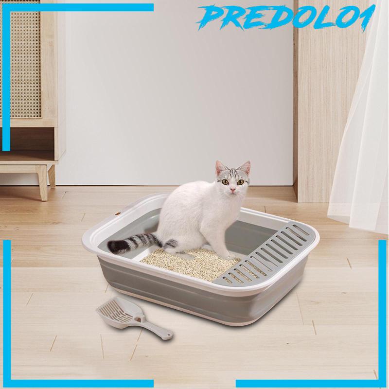 [Predolo1] Cat Litter Box Lipat Semi Closed Kitten Toilet Untuk Semua Jenis Kotoran Kucing