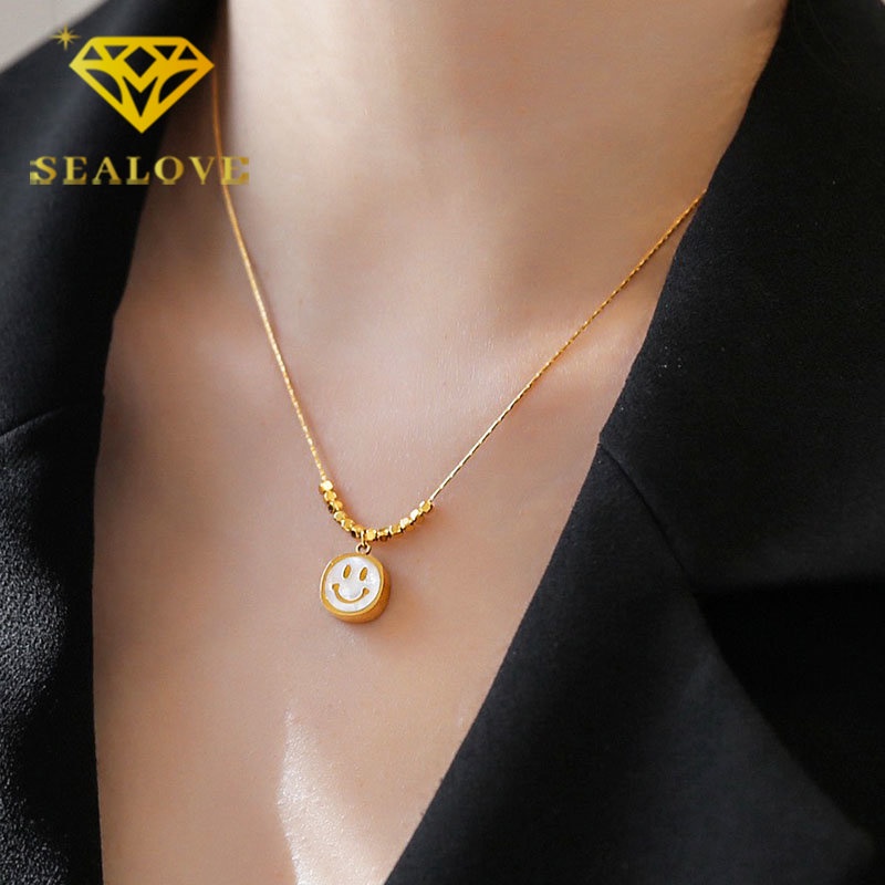Kalung Titanium Wanita Anti Karat Emas 18K Smile Elegan Fashion Korea Aesthetic Aksesoris Perhiasan Necklace