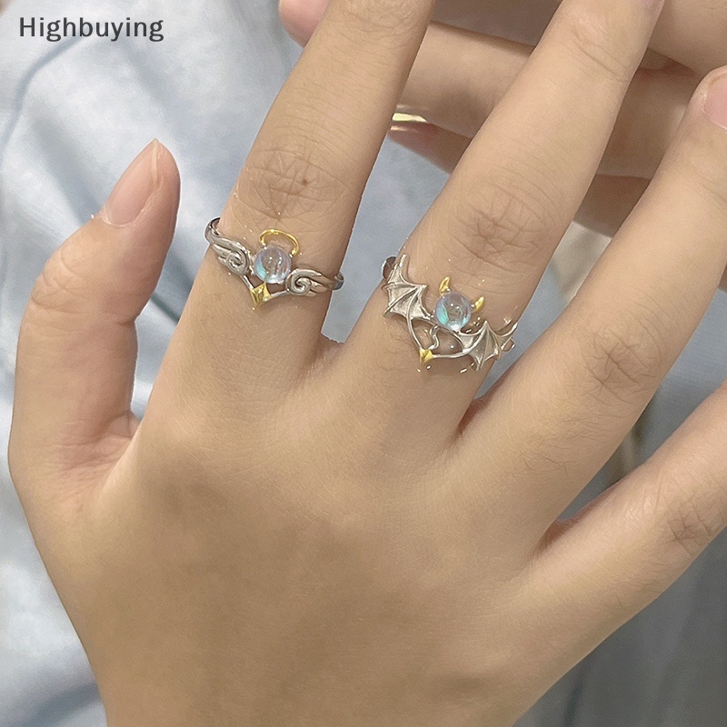 Hbid Moonstone Angel and Demon Wings Cincin Pasangan Untuk Wanita Fashion Cincin Pembukaan Yang Dapat Disesuaikan Perhiasan Pesta Glory