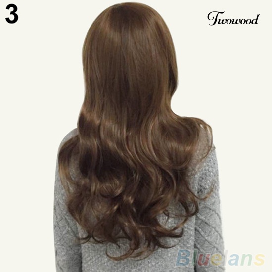 Twowood Fashion Wanita Cosplay Panjang Keriting Bergelombang Rambut Sintetis Full Wig Kostum Pesta