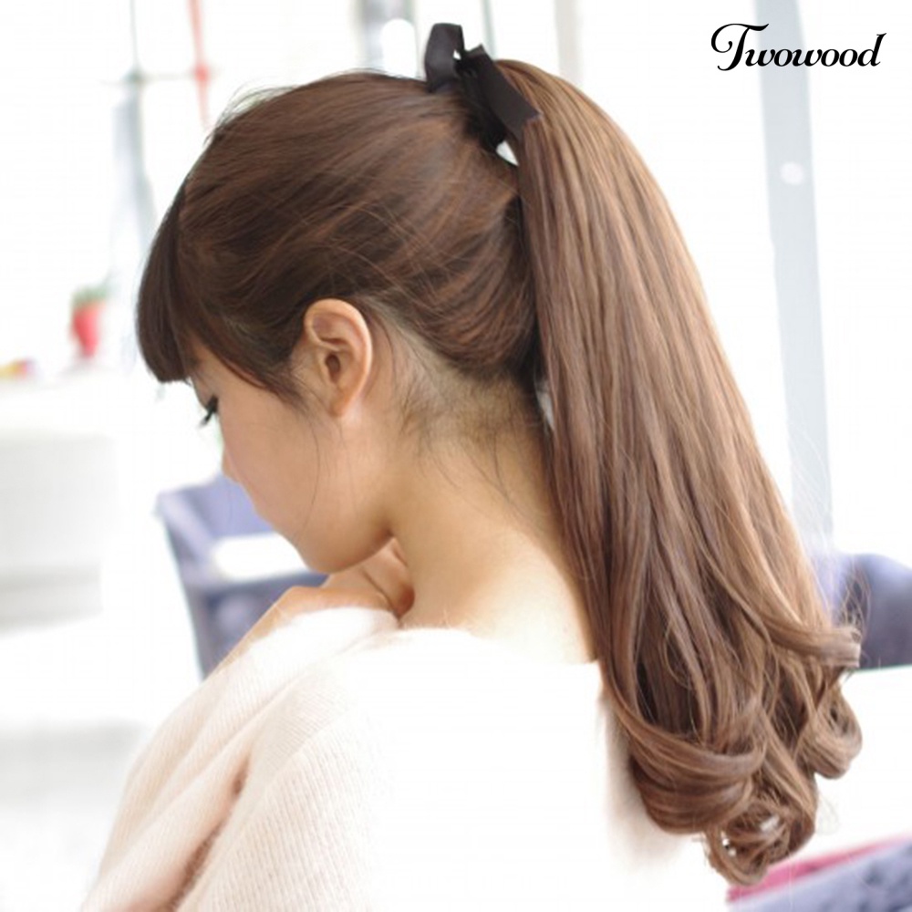 Twowood Panjang Lurus Curly Ponytail Hair Extension Bungkus Sekitar Pita Klip-in Sopak