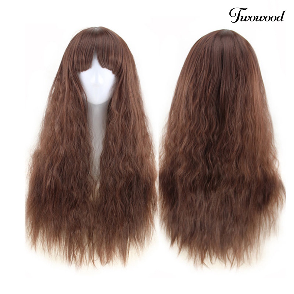 Twowood 65cm Wanita Panjang Keriting Bergelombang Rambut Penuh Wig Fashion Kostum Pesta Cosplay Anime