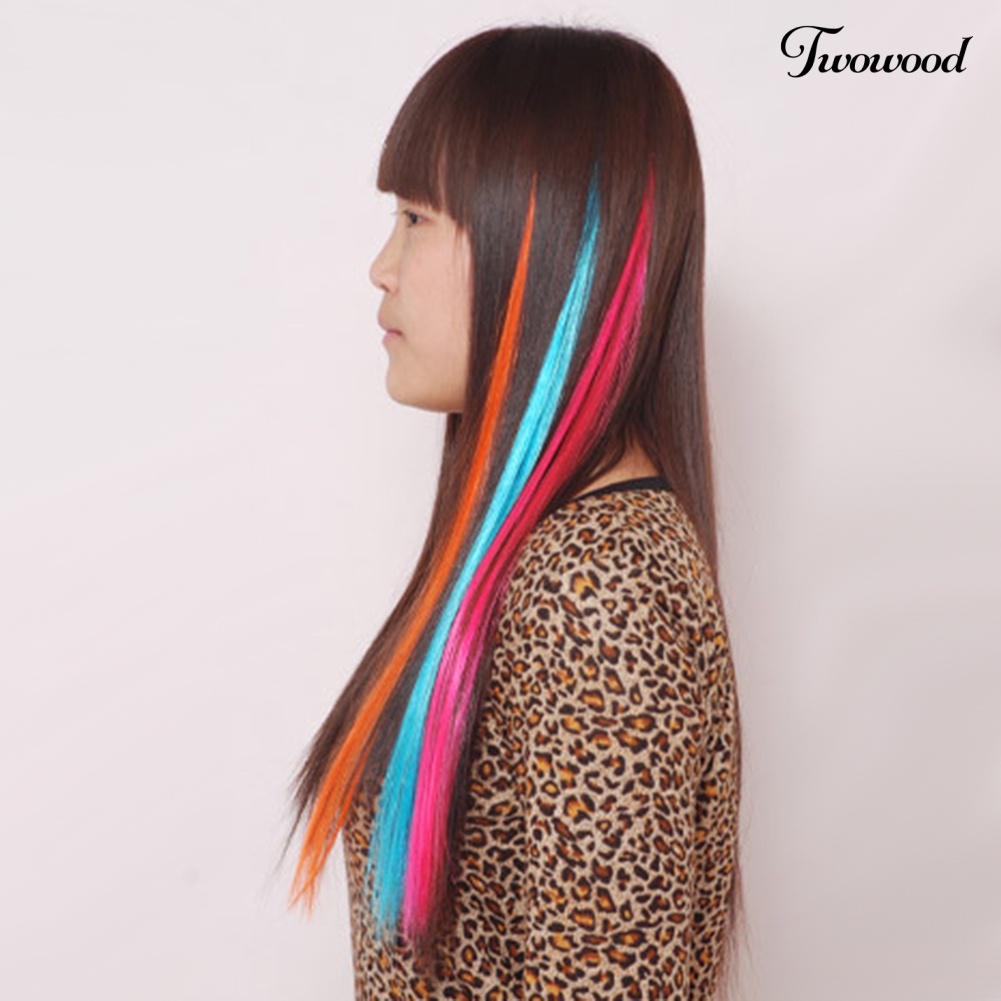 Twowood Wanita Rambut Sintetis Panjang Lurus Multi Warna Ekstensi Sopak Pesta Wig