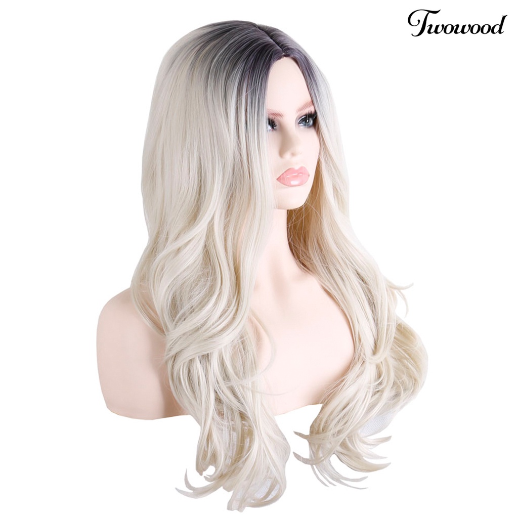 Twowood Fashion Wanita Panjang Keriting Gradien Wig Rambut Sintetis Pesta Cosplay Sopak