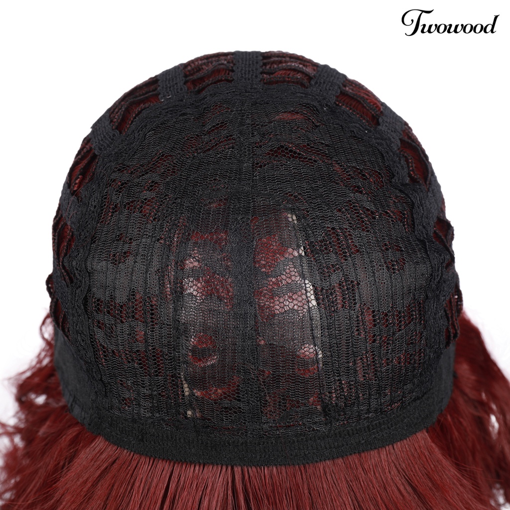 Twowood Fashion Wanita Merah Halus Panjang Keriting Wig Suhu Tinggi Serat Pesta Sopak