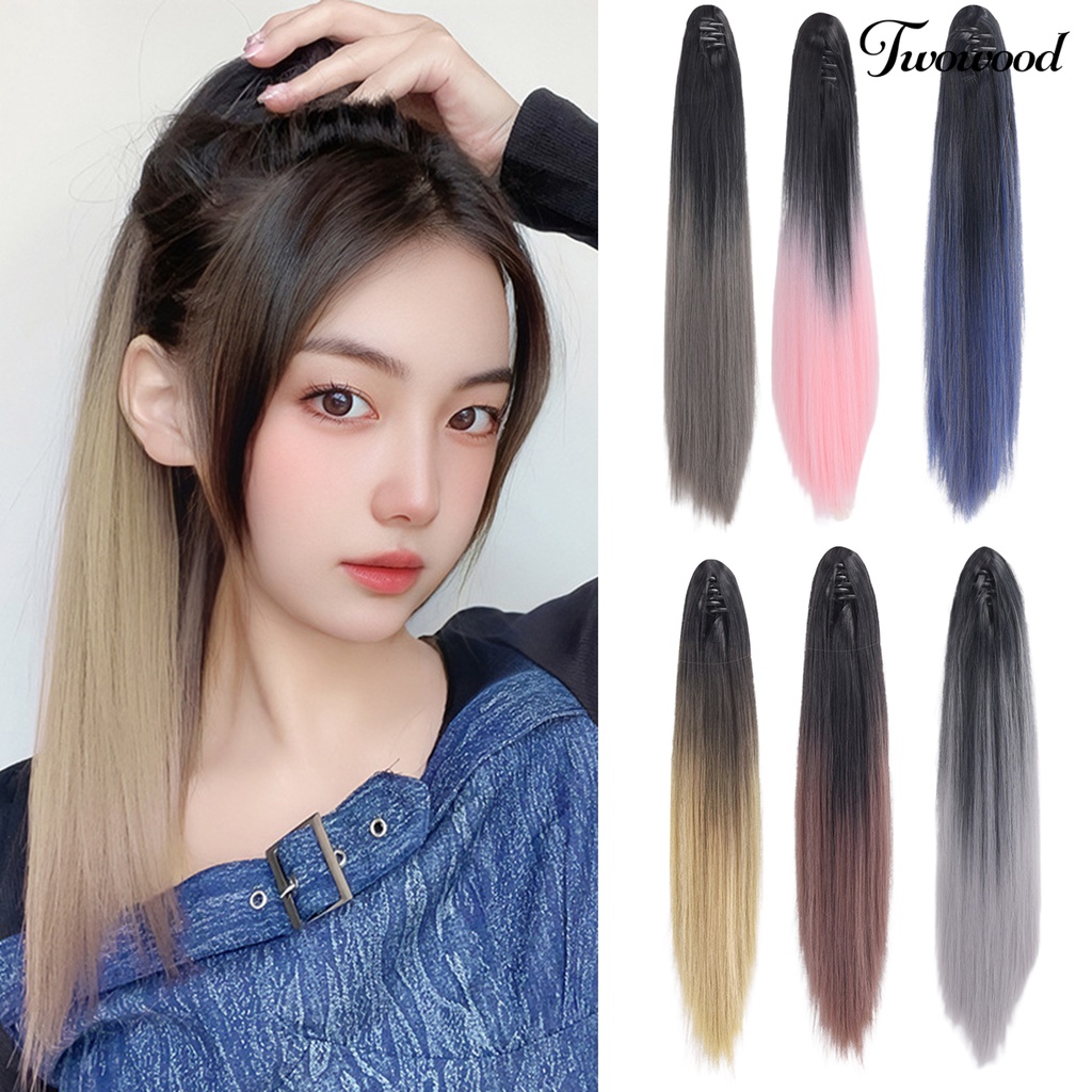 Twowood Palsu Ponytail Halus Berbulu Non-Simpul Rapat Tetap Styling Rambut Lembut Panjang Lurus Gradien Berwarna Cakar Klip Wig Wanita Digunakan