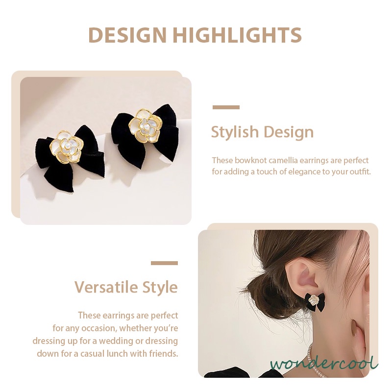 Anting bunga Camelia Korea anting busur Vintage Prancis anting premium desain untuk wanita-Won